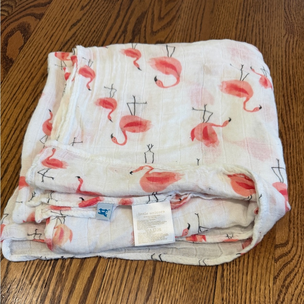 Little Unicorn White with Flamingo Print Design Baby Swaddle Blanket Bamboo